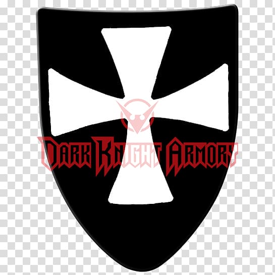 Black shield with white Maltese cross and "Dark Knight Armory" logo in red gothic font.