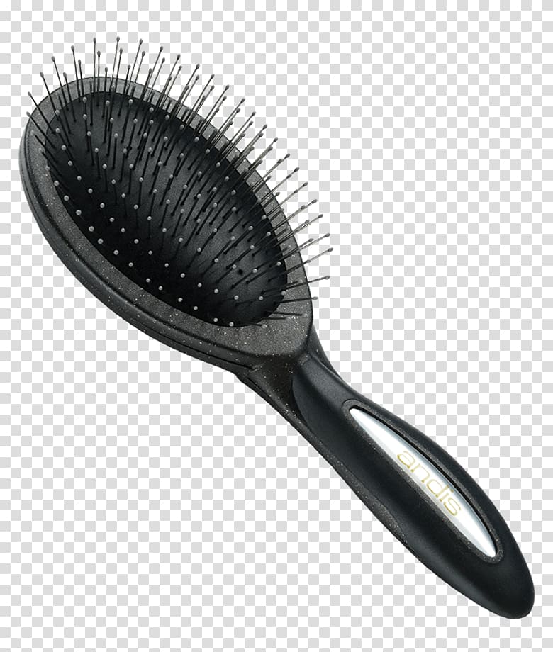 Black Andis paddle brush with flexible bristles and ergonomic handle for smooth hair styling and detangling.