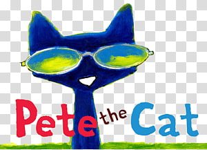 Blue cartoon cat wearing green-tinted sunglasses with "Pete the Cat" text below.