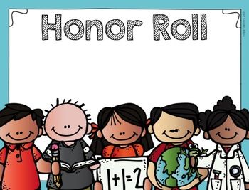 Colorful cartoon children holding academic items under "Honor Roll" banner.