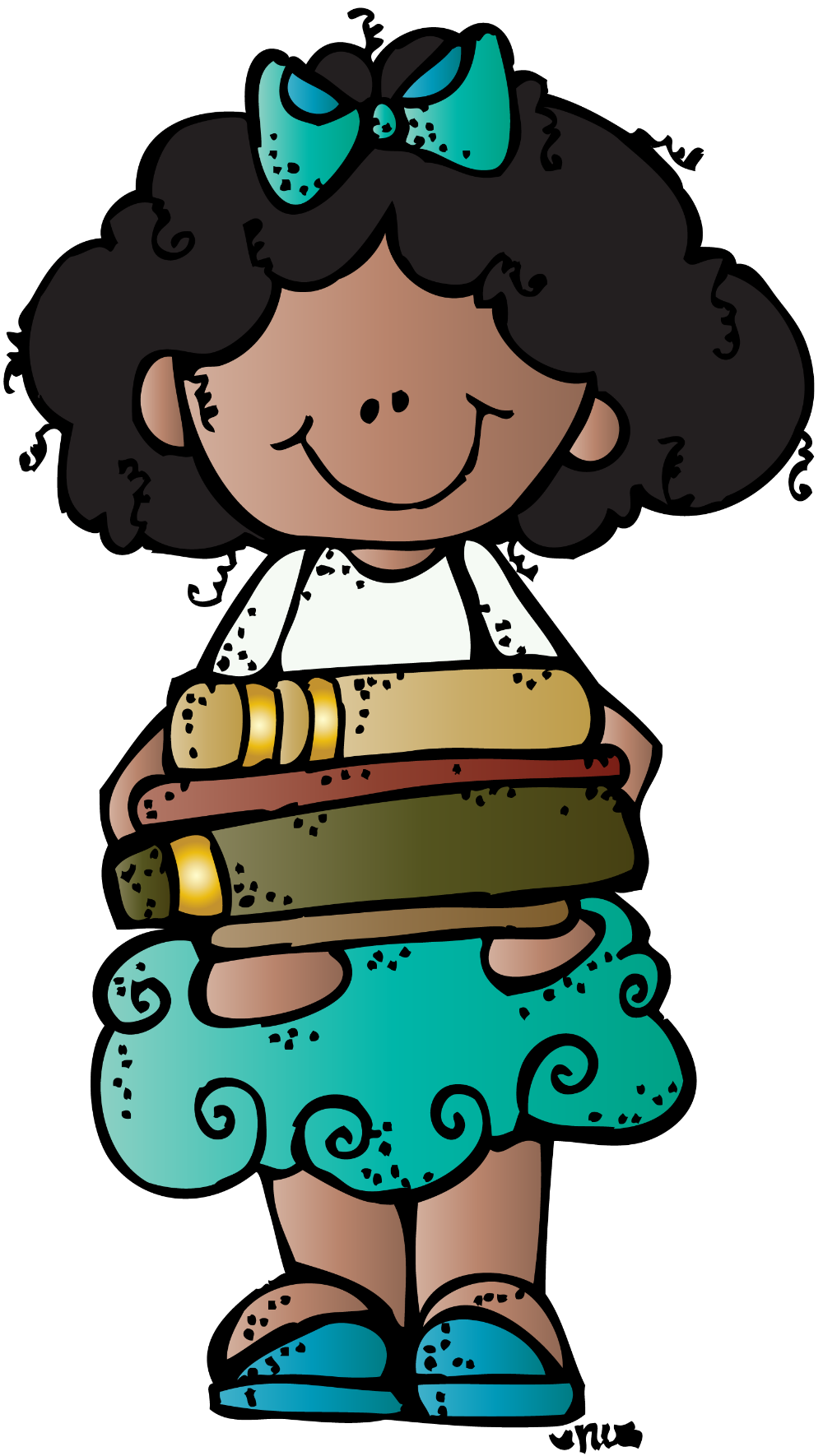 Happy Student Girl Holding Books - Educational Clip Art