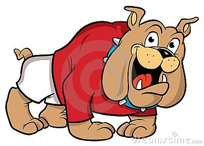 Fun Bulldog Cartoon - Playful Dog in Red Shirt & Diaper