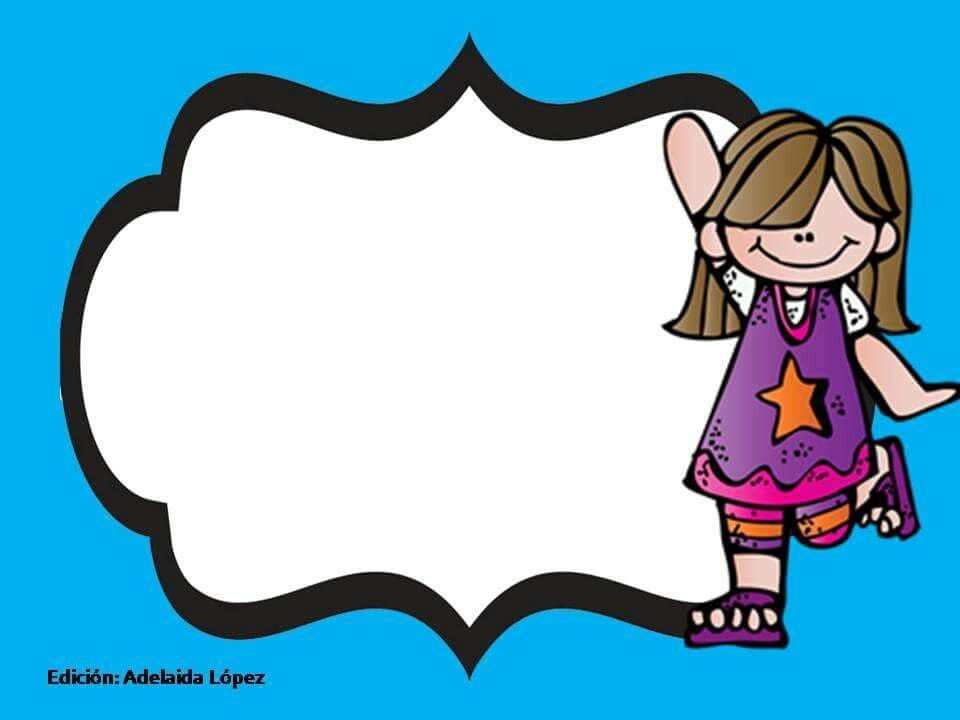 Cartoon girl with brown hair and purple star dress beside a blank speech bubble on blue background.
