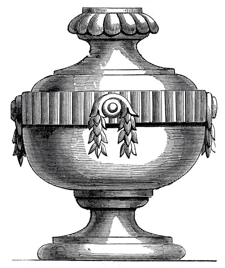 Engraved neoclassical urn with fluted lid, laurel swags, and vertical banding on a pedestal base.