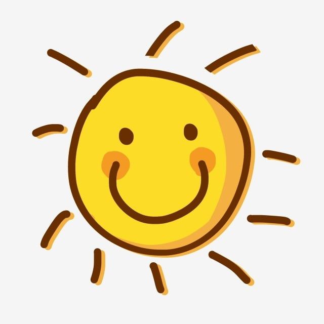 Cheerful yellow cartoon sun with smiling face and radiating rays.