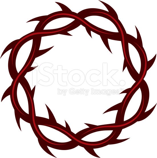 A stylized red crown of thorns forming a circular wreath, symbolizing sacrifice and redemption in Christian iconography.