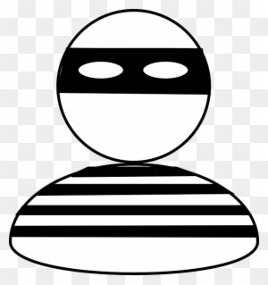Stylized black-and-white icon of a thief wearing a striped mask and prison-style striped shirt.