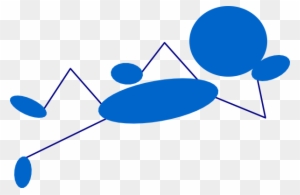 Blue stick figure lying on back with arms and legs extended, on transparent background.