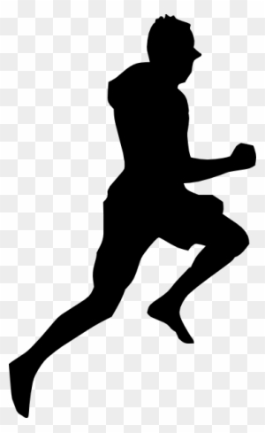 Silhouette of a runner mid-stride, captured in dynamic motion against transparent background.