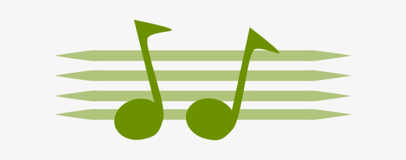Two green eighth notes on a stylized five-line staff, minimalist music icon.