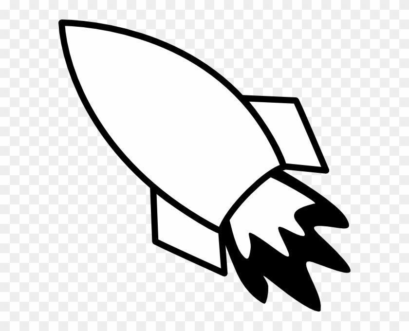 Simple black-and-white line drawing of a cartoon rocket launching upward with flame exhaust.