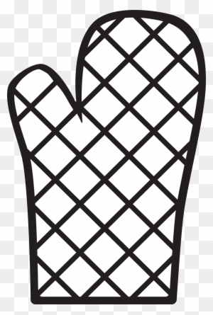 Black-and-white line drawing of a quilted oven mitt with diamond pattern and thumb loop.