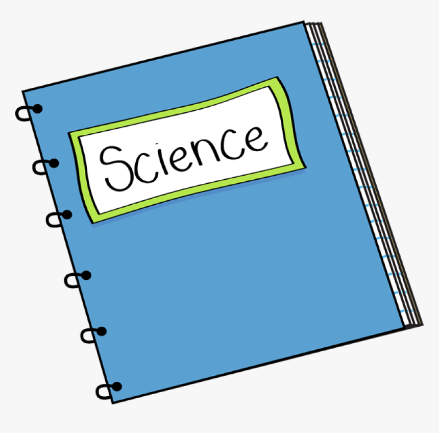 Blue spiral-bound notebook labeled "Science" with a green-bordered white label on the cover.