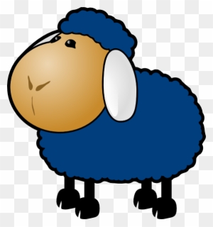 Cartoon blue sheep with fluffy wool, tan face, and white ear standing on transparent background.
