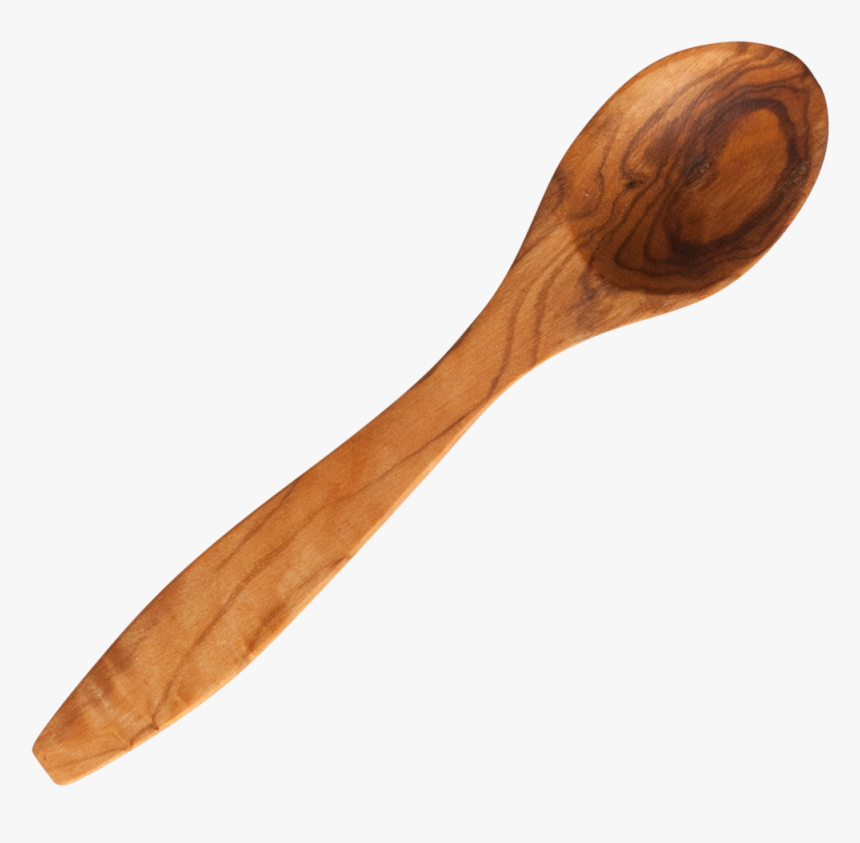 Handcrafted wooden spoon with rich grain pattern and smooth finish, isolated on white background.