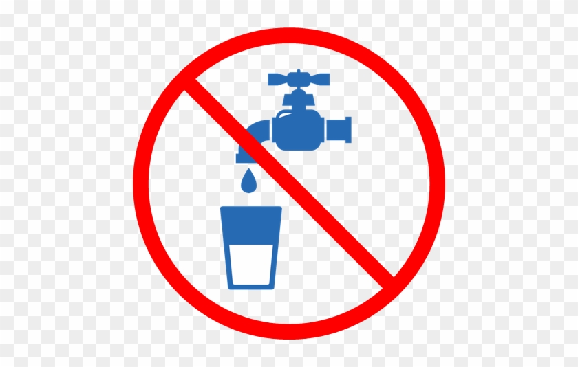 Red prohibition symbol over a blue faucet dripping water into a glass, indicating "Do Not Use Water".