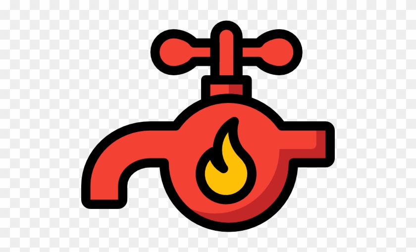 Red faucet icon with a yellow flame inside, symbolizing hot water or gas supply.