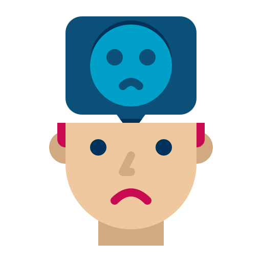 A split-face emoji showing a sad expression on the bottom half and a blue worried face on top, symbolizing internal emotional conflict.