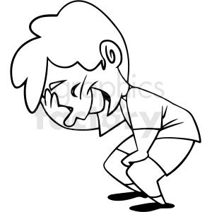 Black-and-white line drawing of a person bent over, clutching stomach in pain or distress.
