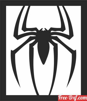 Black silhouette of a stylized spider logo on white background, iconic and symmetrical design.