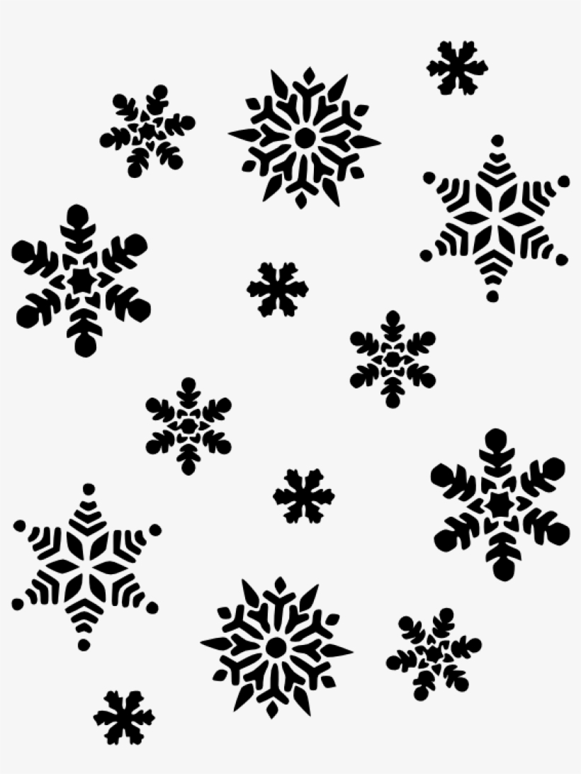 Black snowflake silhouettes of varying intricate designs on a light background, ideal for winter-themed graphics.