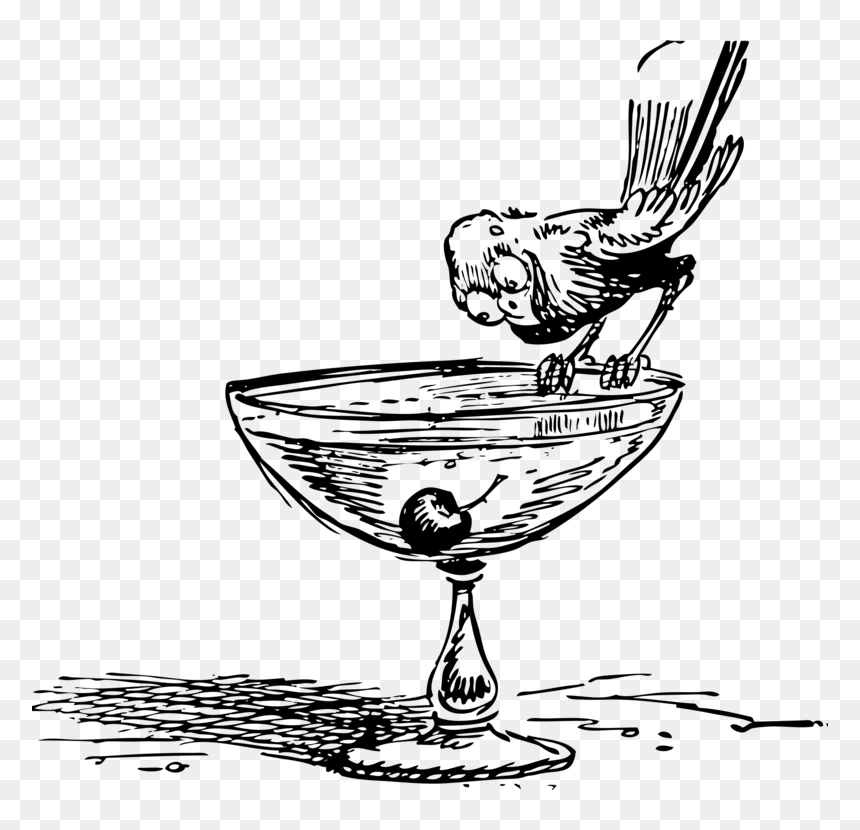 Vintage Cocktail Illustration with Bird - Free PNG Download