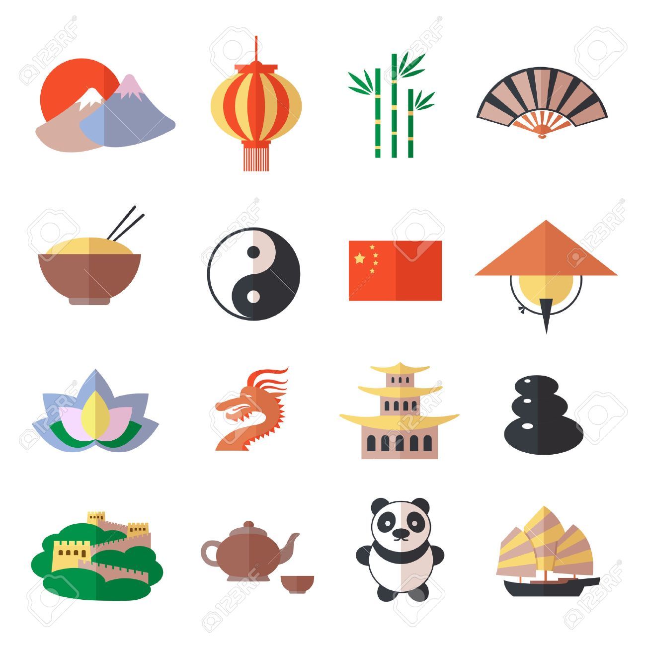 Asian Cultural Symbols Icon Set - Free Vector Illustrations for Design & Education