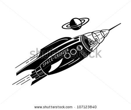 Vintage Space Cruiser Rocket Illustration - Retro Sci-Fi Art