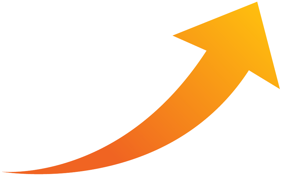 Orange upward-curving arrow on green background symbolizing growth, progress, or positive trend.