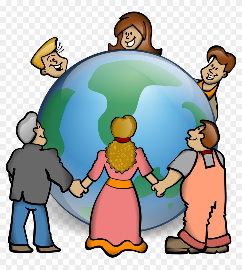 Diverse group of people holding hands around a globe, symbolizing global unity and cooperation.