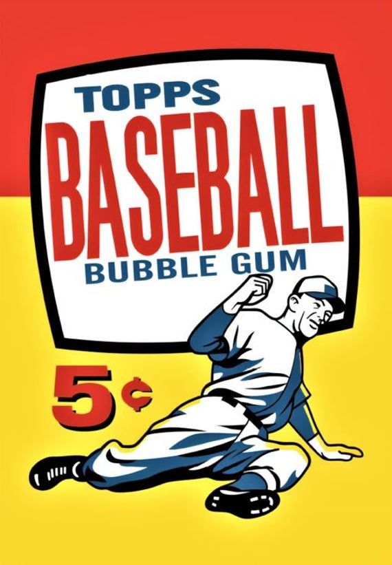 Classic Topps Baseball Bubble Gum Card Packaging - 1950s Retro Design