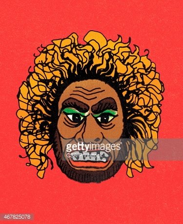 Bold Illustration of a Dramatic Character with Curly Hair and Expressive Features
