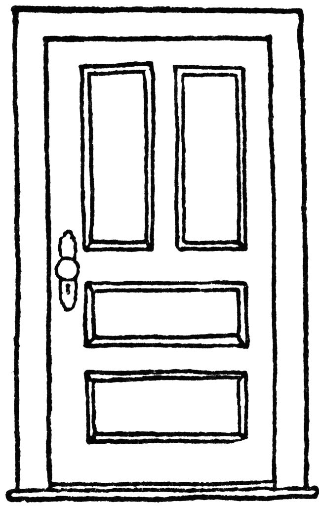 Classic Four-Panel Door Illustration - Free Line Art for Design & Education