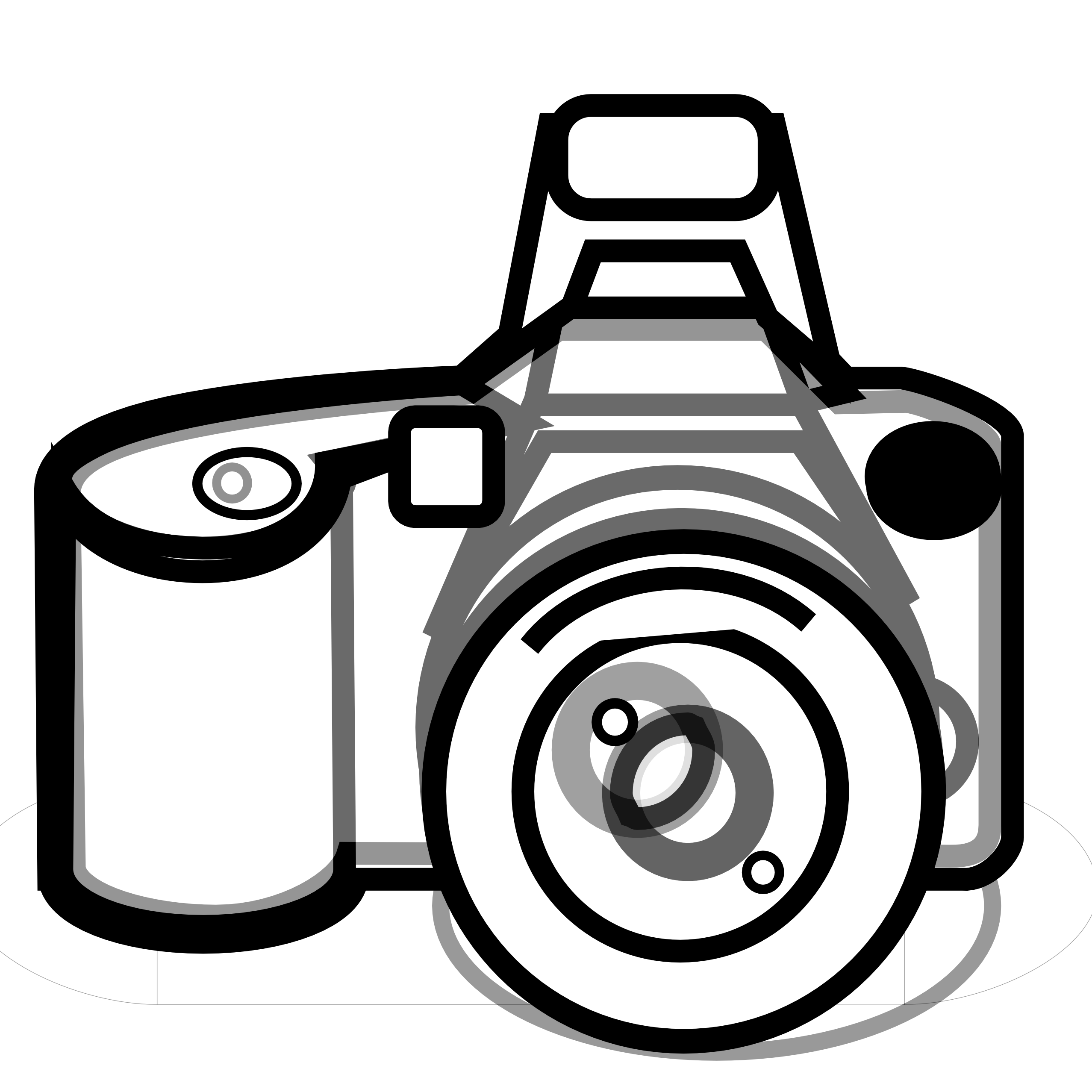 Black-and-white line illustration of a DSLR camera with lens, viewfinder, and grip.