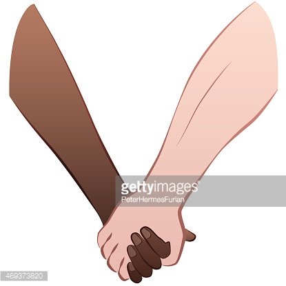 Two hands of different skin tones clasped together in unity and solidarity.