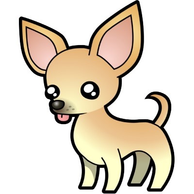 Cute cartoon chihuahua with large ears, big eyes, and a playful tongue sticking out.