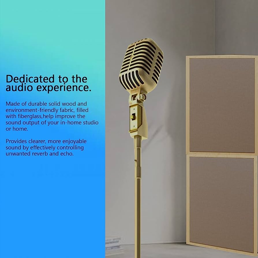 Vintage-style microphone beside acoustic foam panels for home studio sound optimization.
