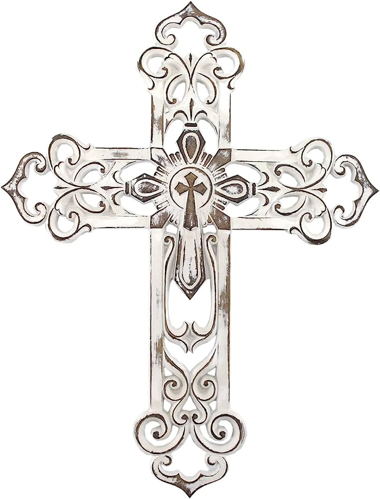 Elegant Distressed Metal Wall Cross - Decorative Christian Home Décor