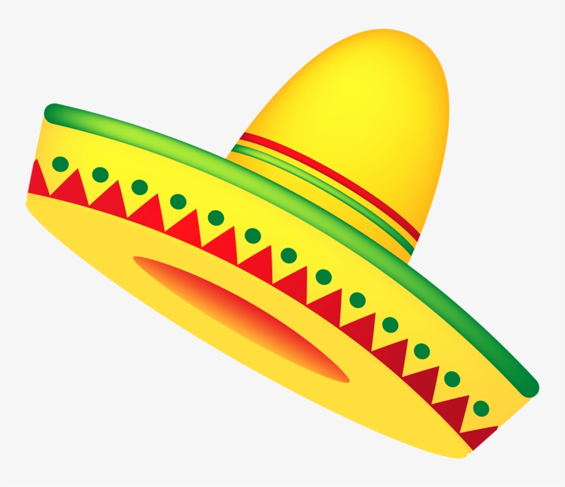 Bright yellow sombrero with green and red decorative trim and triangular patterns.