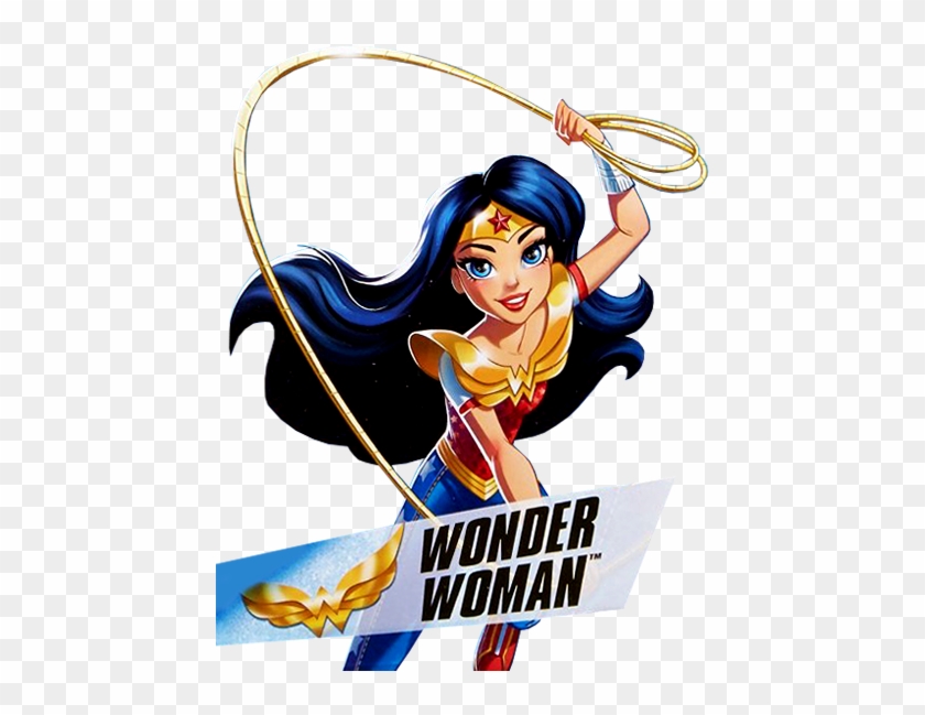 Wonder Woman in dynamic pose, wielding golden lasso, iconic red-gold-blue costume with star tiara and eagle emblem.