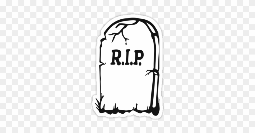 Cracked tombstone sticker with "R.I.P." text, grass at base, hand-drawn black-and-white style on transparent background.