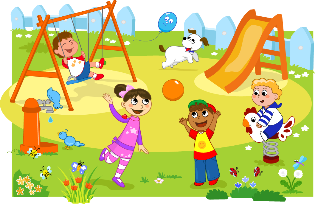 Happy Kids Playing in a Vibrant Outdoor Playground Scene