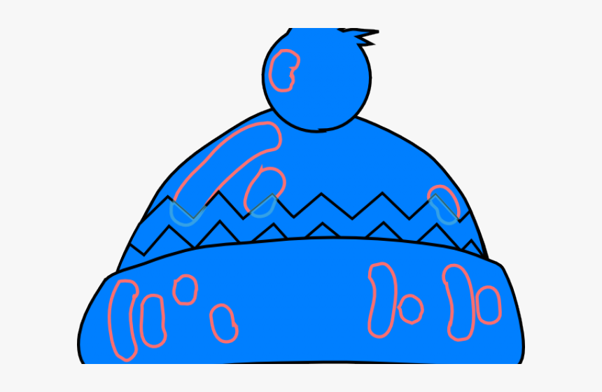 Blue Knitted Winter Hat with Orange Patterns - Fun Cartoon Illustration