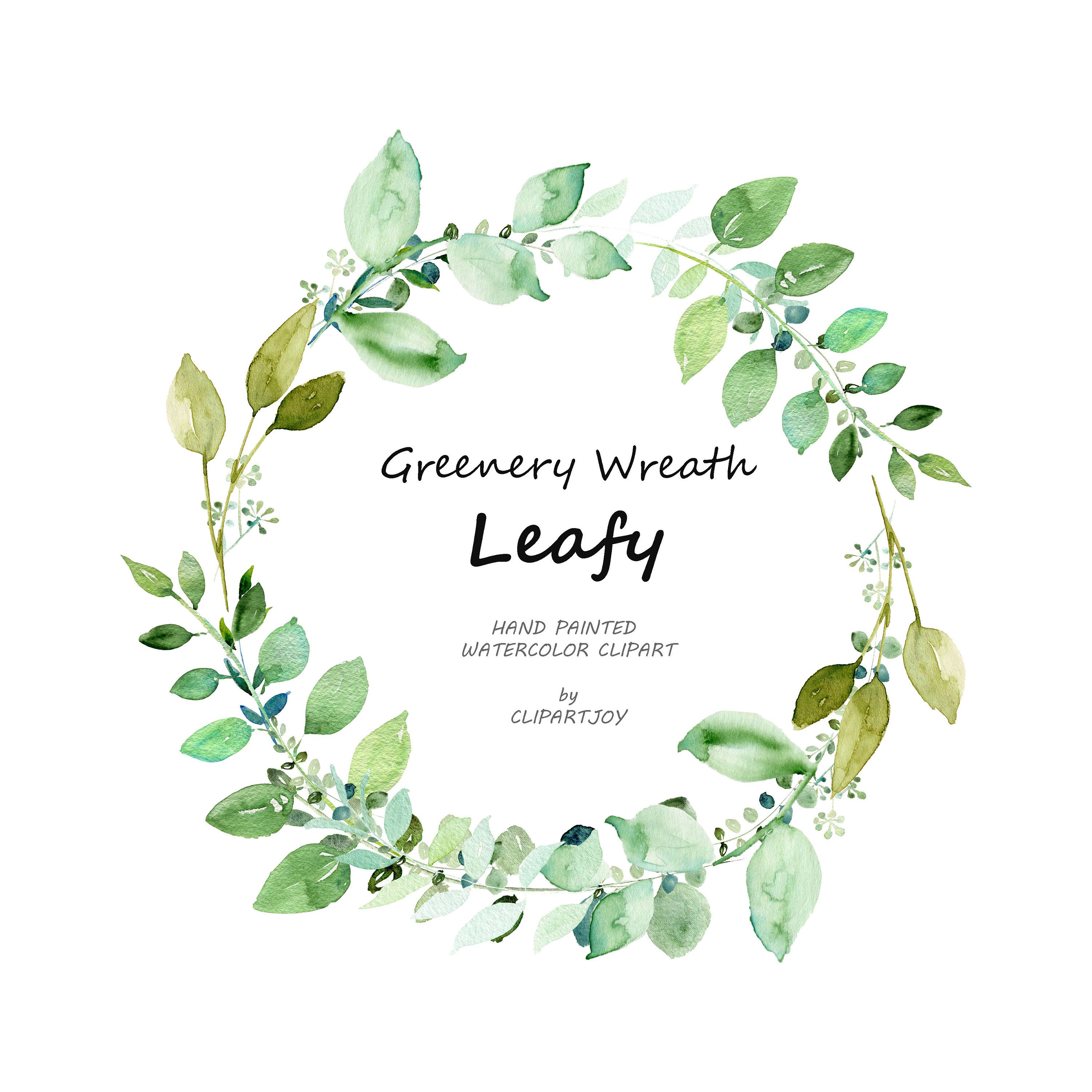 Greenery Wreath Clipart - Hand-Painted Watercolor Leafy Wreath for Design Projects