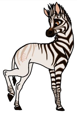 Stylized cartoon zebra standing in profile with bold black-and-white stripes and expressive eyes.