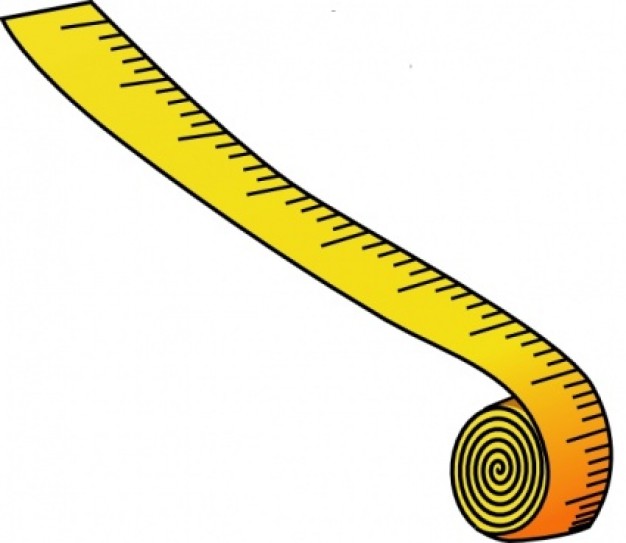 Yellow flexible measuring tape unrolled diagonally, with black measurement markings and a coiled end.