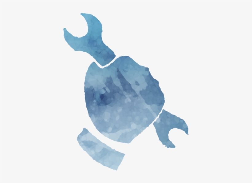 Watercolor-style blue crab illustration with textured brushstrokes and segmented limbs.