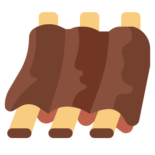 Three stylized racks of cooked barbecue ribs with visible bones and meat layers.