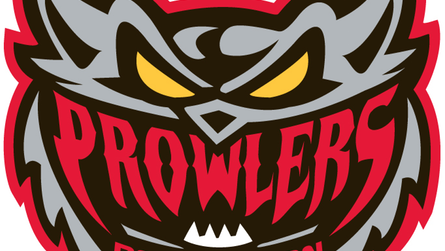 Fierce gray and red mascot logo of a snarling creature with yellow eyes and the word "PROWLERS" in bold red letters.
