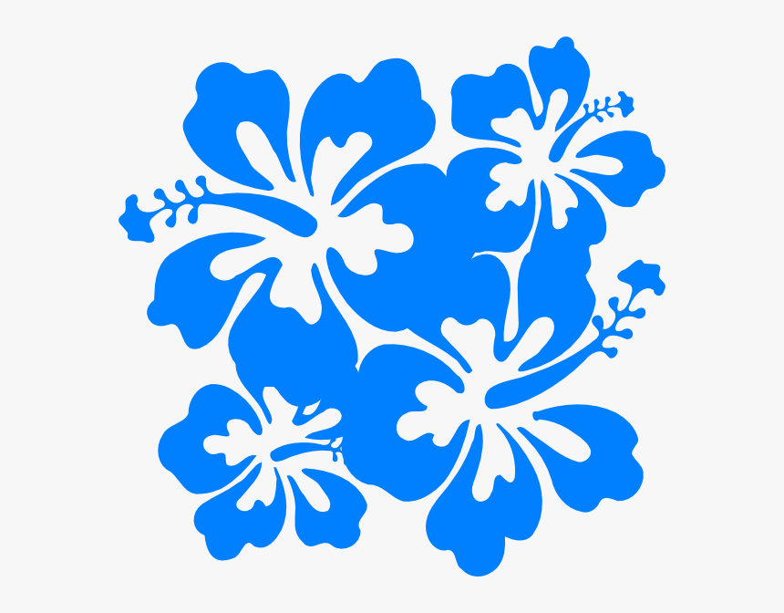 Blue hibiscus floral pattern with stylized overlapping blossoms on white background.